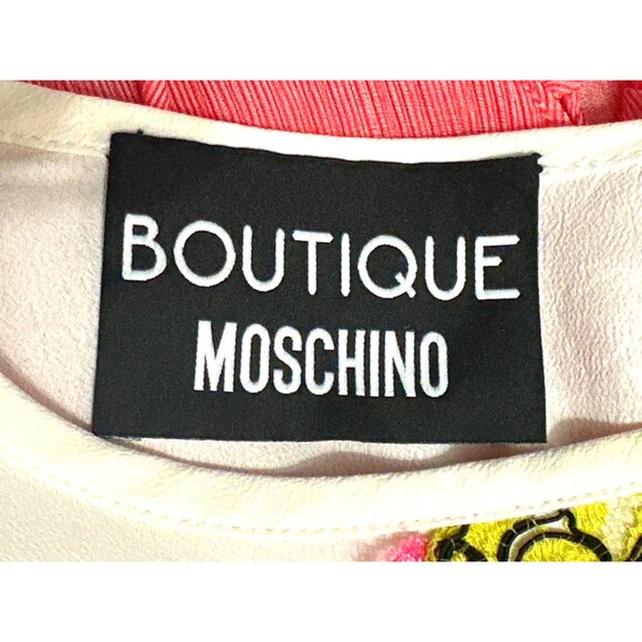 Boutique Moschino 6 White Silk Blend Blouse Floral Lace Embroidery Designer Top - Picture 7 of 12